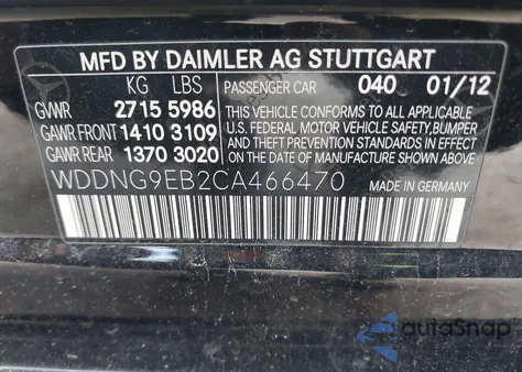 2012 Mercedes-Benz S 550 4Matic from USA, damaged, VIN WDDNG9EB2CA466470